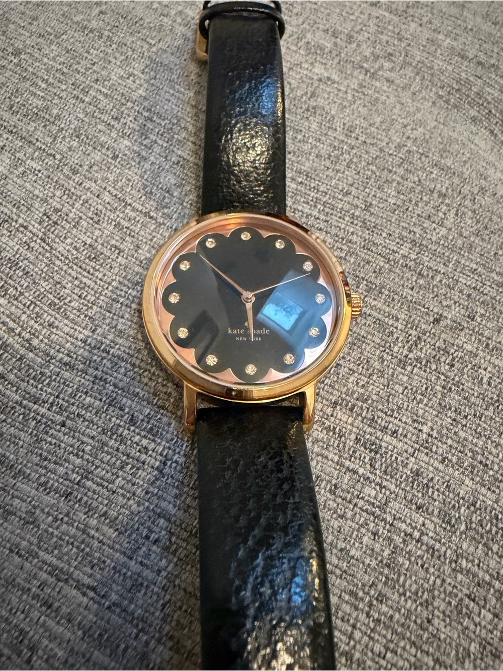 kate spade Black Dial Rose Gold Case Leather Strap Watch